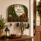 Christmas Key Holder | Stained Glass Style Wall Hooks | Holiday Entryway Organizer | Merry Christmas Decor | Housewarming Gift