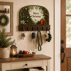 Christmas Key Holder | Stained Glass Style Wall Hooks | Holiday Entryway Organizer | Merry Christmas Decor | Housewarming Gift