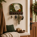 Christmas Key Holder | Stained Glass Style Wall Hooks | Holiday Entryway Organizer | Merry Christmas Decor | Housewarming Gift