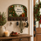 Christmas Key Holder | Stained Glass Style Wall Hooks | Holiday Entryway Organizer | Merry Christmas Decor | Housewarming Gift