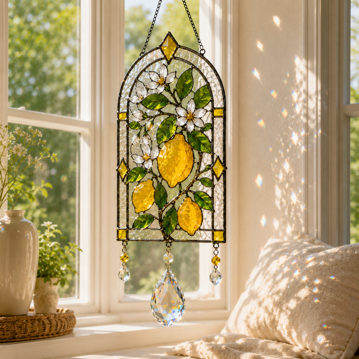 Lemon Suncatcher | Citrus Window Hanging | Crystal Rainbow Decor | Stained Glass Style Kitchen Decor | Housewarming Gift