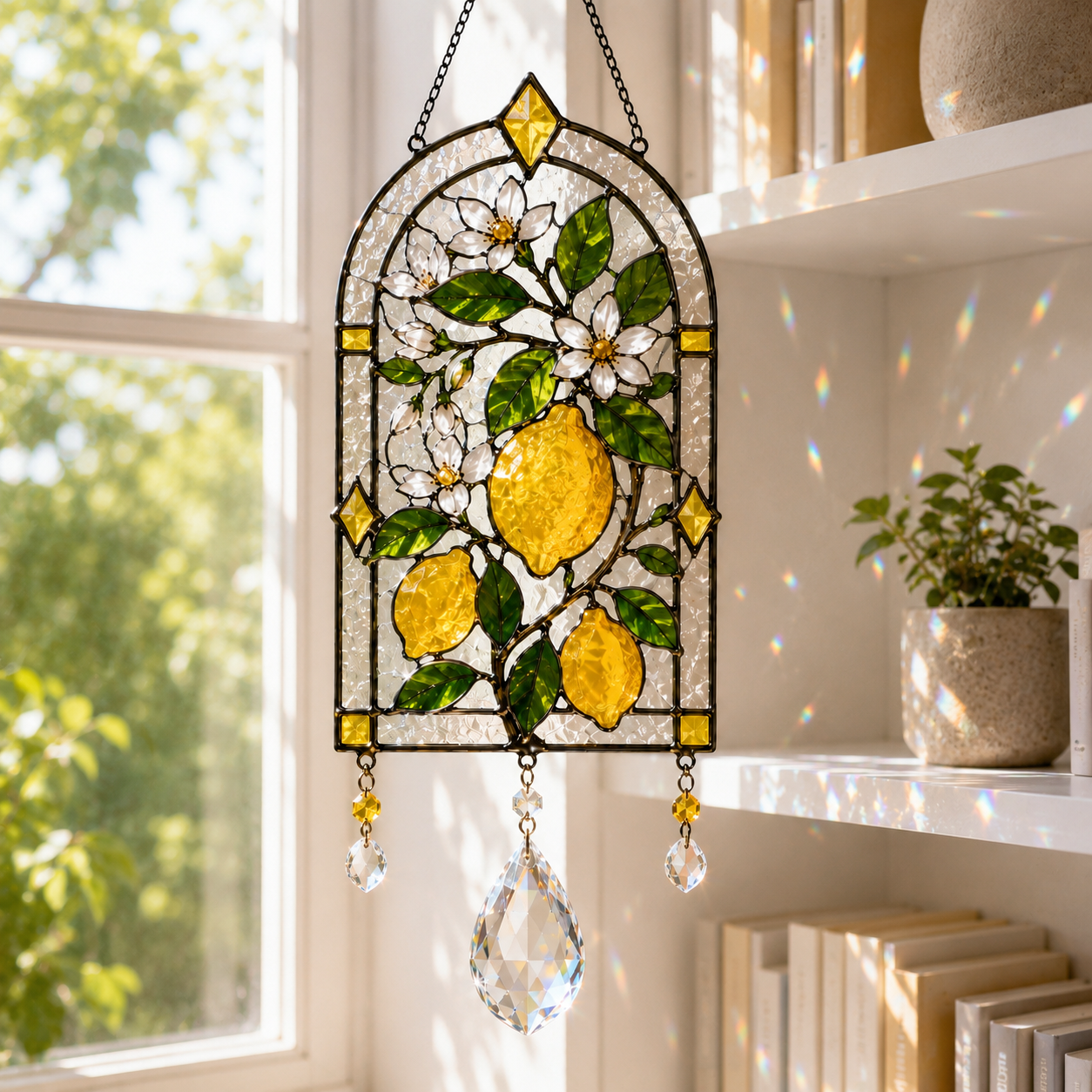 Lemon Suncatcher | Citrus Window Hanging | Crystal Rainbow Decor | Stained Glass Style Kitchen Decor | Housewarming Gift