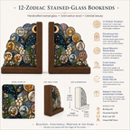 12 Zodiac Bookends | Wood Glass Bookend Set | Astrology Bookshelf Decor | Stained Glass Style Book Holder | Book Lover Gift