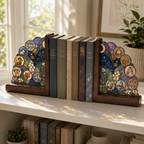 12 Zodiac Bookends | Wood Glass Bookend Set | Astrology Bookshelf Decor | Stained Glass Style Book Holder | Book Lover Gift