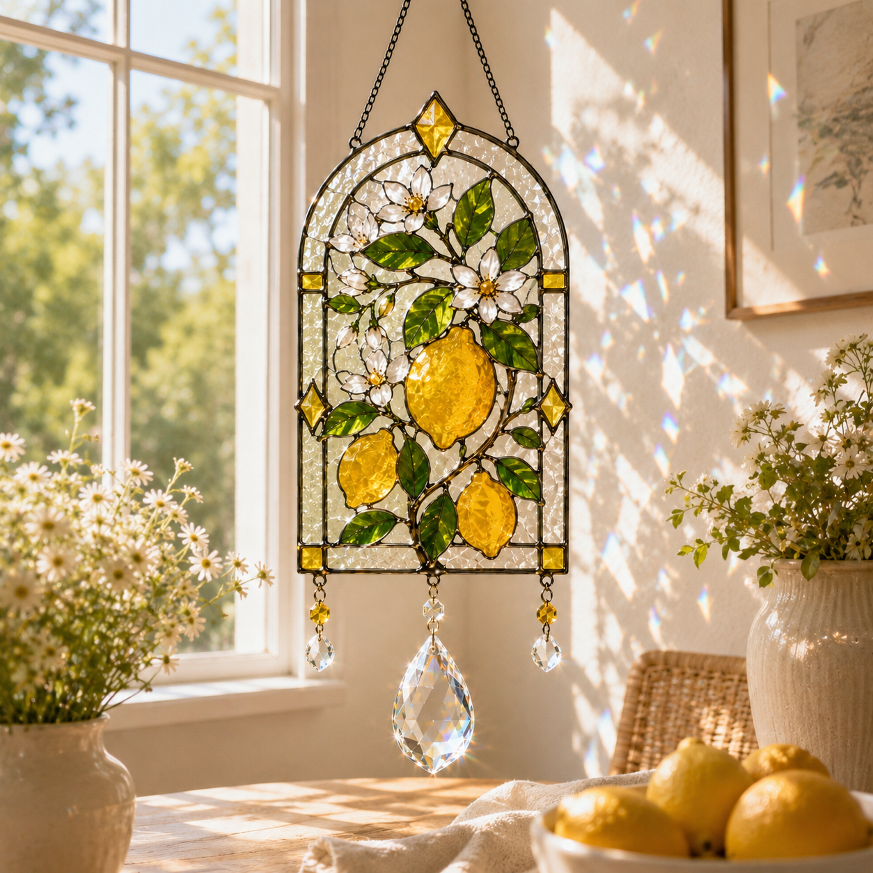 Lemon Suncatcher | Citrus Window Hanging | Crystal Rainbow Decor | Stained Glass Style Kitchen Decor | Housewarming Gift