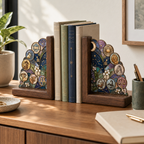 12 Zodiac Bookends | Wood Glass Bookend Set | Astrology Bookshelf Decor | Stained Glass Style Book Holder | Book Lover Gift