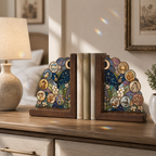 12 Zodiac Bookends | Wood Glass Bookend Set | Astrology Bookshelf Decor | Stained Glass Style Book Holder | Book Lover Gift
