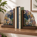 12 Zodiac Bookends | Wood Glass Bookend Set | Astrology Bookshelf Decor | Stained Glass Style Book Holder | Book Lover Gift