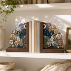 12 Zodiac Bookends | Wood Glass Bookend Set | Astrology Bookshelf Decor | Stained Glass Style Book Holder | Book Lover Gift