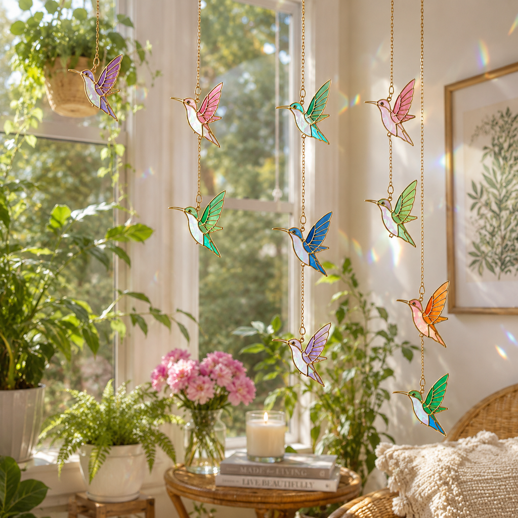 Hummingbird Suncatcher | Stained Glass Style Window Hanging | Car Charm | Bird Lover Gift | Colorful Sun Catcher