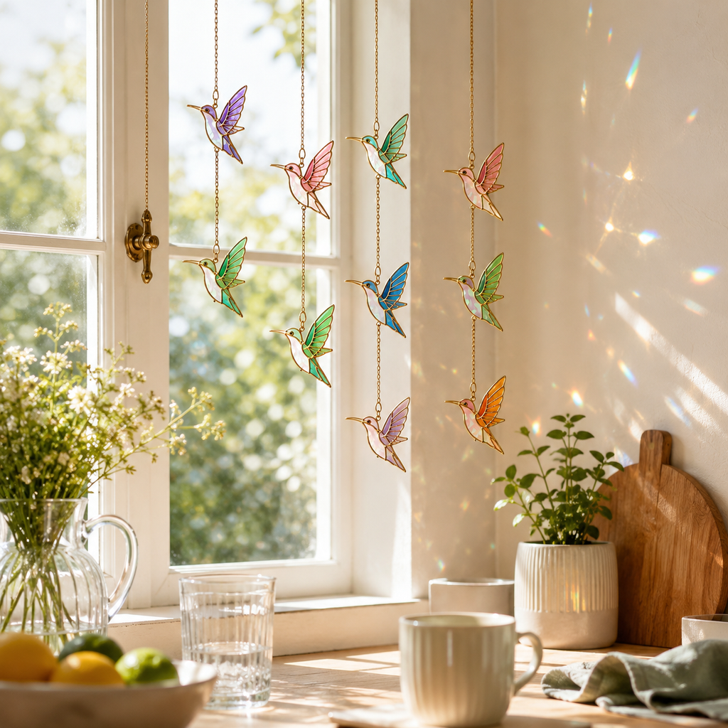 Hummingbird Suncatcher | Stained Glass Style Window Hanging | Car Charm | Bird Lover Gift | Colorful Sun Catcher