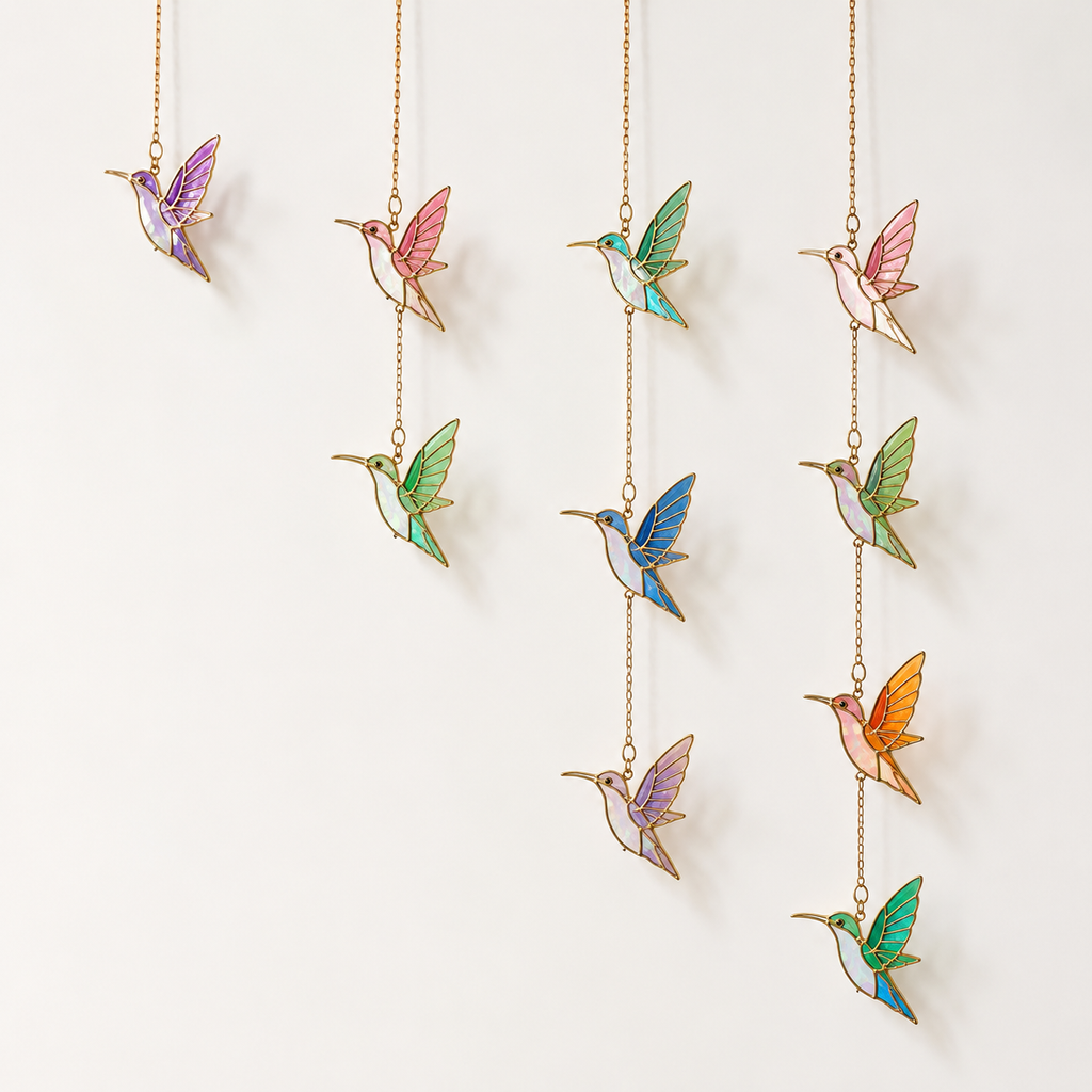 Hummingbird Suncatcher | Stained Glass Style Window Hanging | Car Charm | Bird Lover Gift | Colorful Sun Catcher