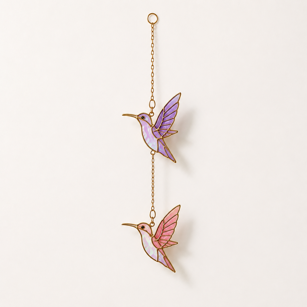 Hummingbird Suncatcher | Stained Glass Style Window Hanging | Car Charm | Bird Lover Gift | Colorful Sun Catcher
