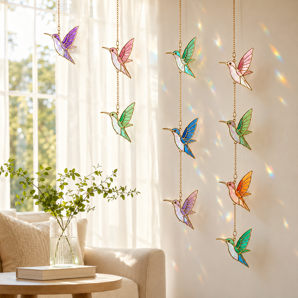 Hummingbird Suncatcher | Stained Glass Style Window Hanging | Car Charm | Bird Lover Gift | Colorful Sun Catcher