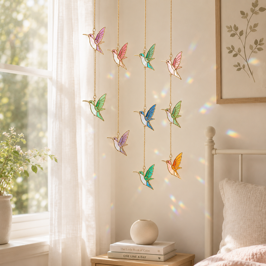 Hummingbird Suncatcher | Stained Glass Style Window Hanging | Car Charm | Bird Lover Gift | Colorful Sun Catcher