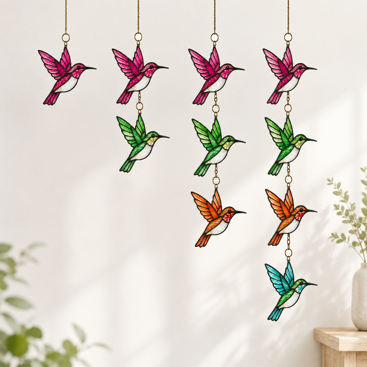 Hummingbird Suncatcher | Tiered Stained Glass Style Window Hanging | Colorful Bird Decor | Car Hanging Decor | Bird Lover Gift