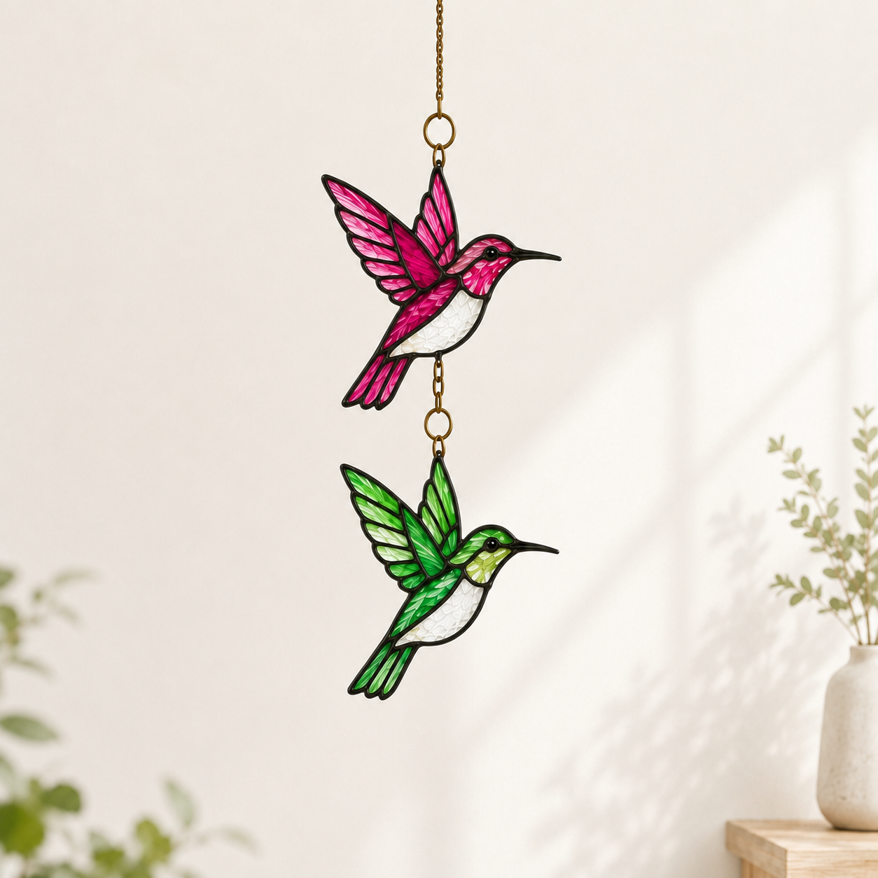 Hummingbird Suncatcher | Tiered Stained Glass Style Window Hanging | Colorful Bird Decor | Car Hanging Decor | Bird Lover Gift