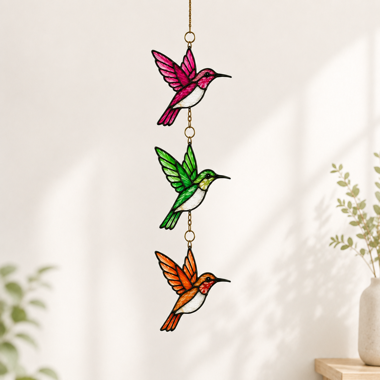 Hummingbird Suncatcher | Tiered Stained Glass Style Window Hanging | Colorful Bird Decor | Car Hanging Decor | Bird Lover Gift