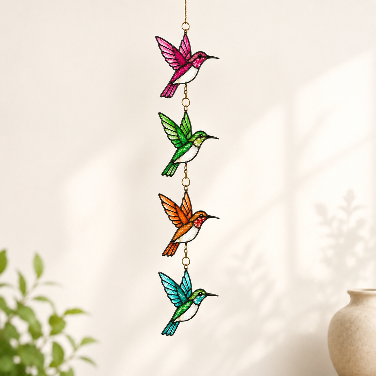 Hummingbird Suncatcher | Tiered Stained Glass Style Window Hanging | Colorful Bird Decor | Car Hanging Decor | Bird Lover Gift