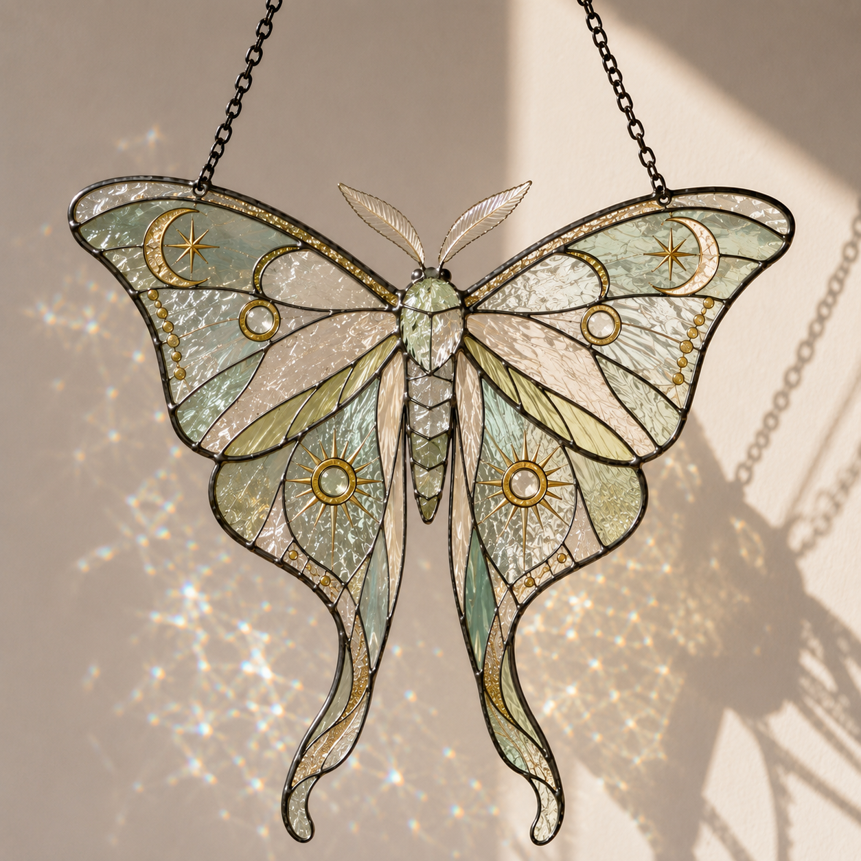 Halloween Luna Moth Suncatcher | Stained Glass Style Window Hanging | Witchy Moon Star Decor | Car Hanging Decor | Moth Gift