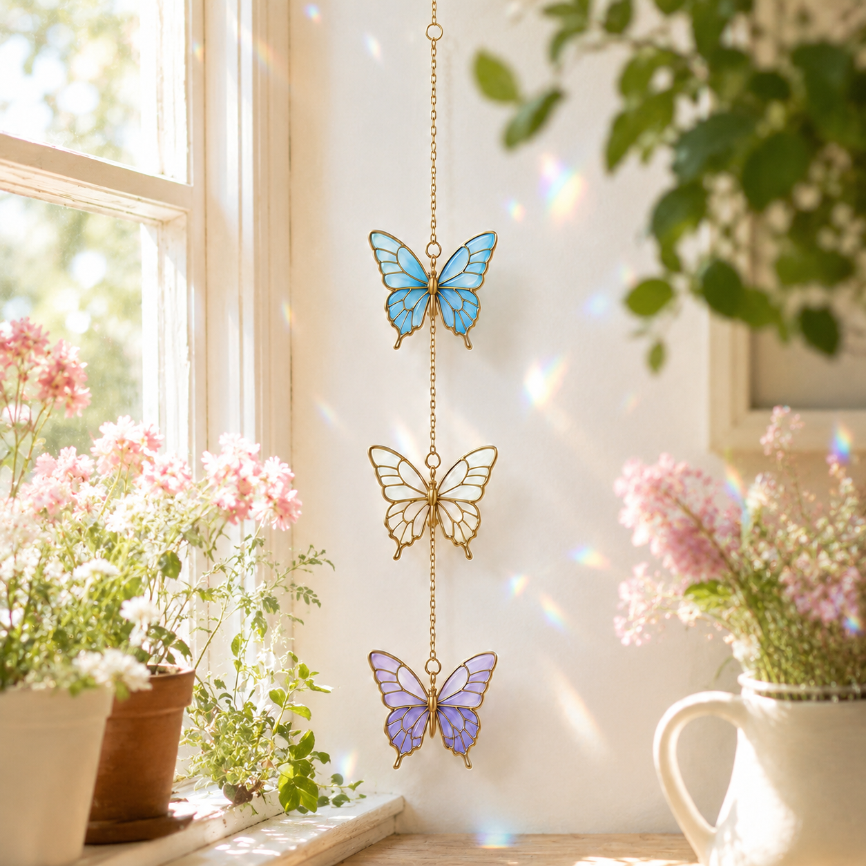 Butterfly Suncatcher | Stained Glass Style Window Hanging | Pastel Butterfly Decor | Car Hanging Decor | Butterfly Gift