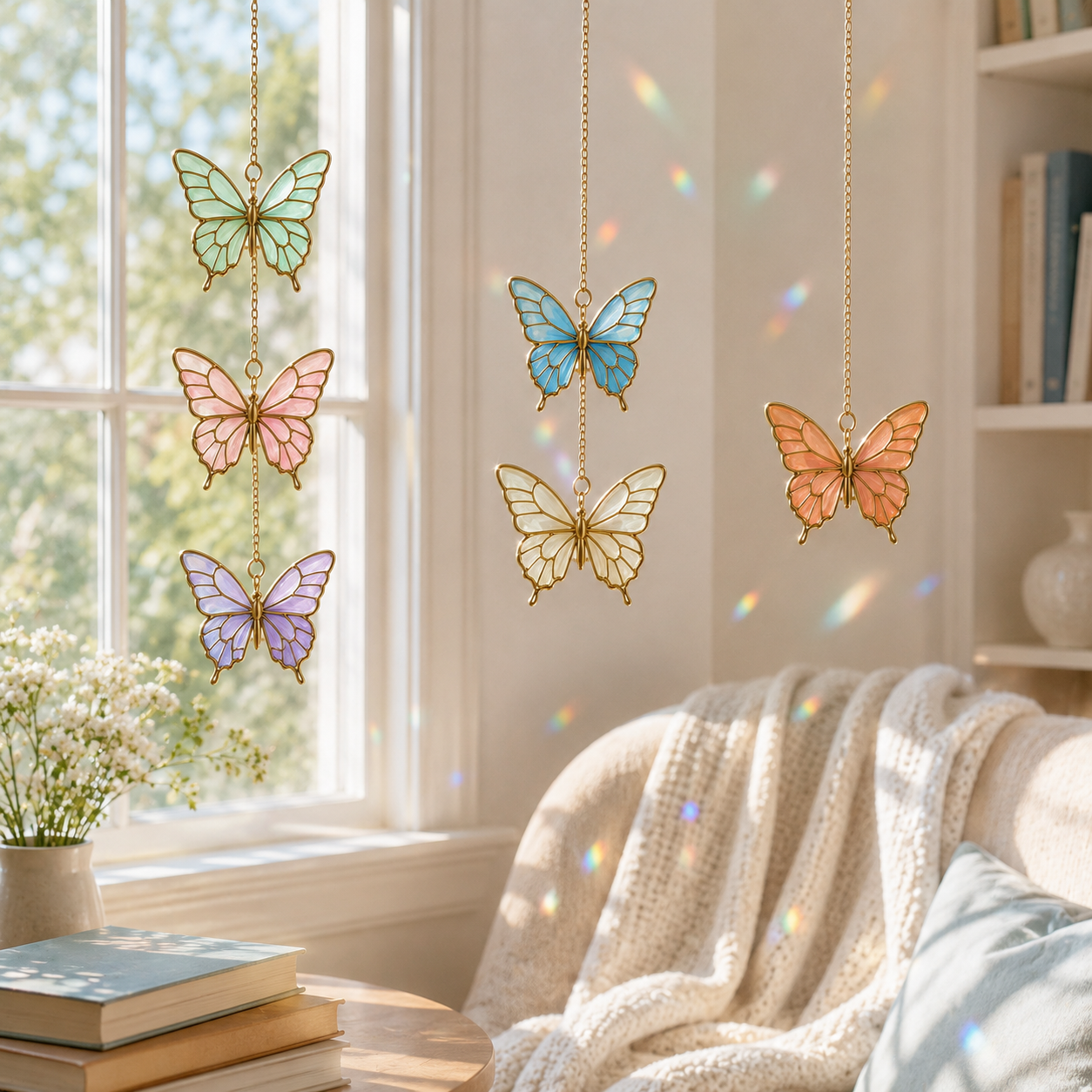 Butterfly Suncatcher | Stained Glass Style Window Hanging | Pastel Butterfly Decor | Car Hanging Decor | Butterfly Gift
