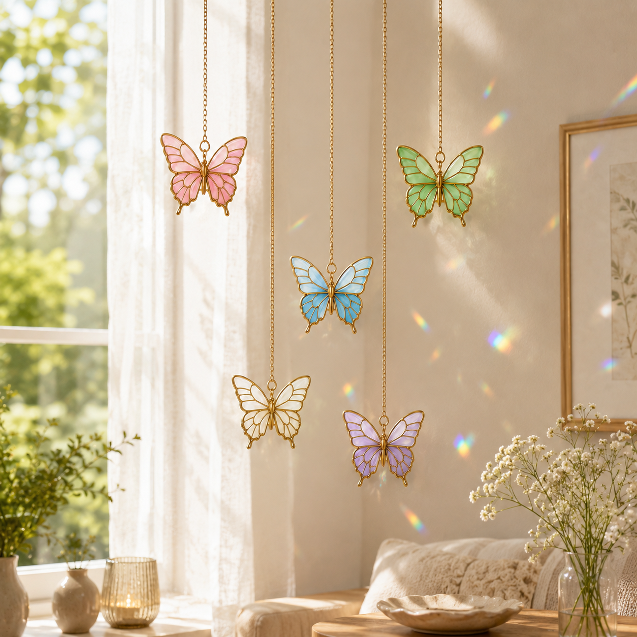 Butterfly Suncatcher | Stained Glass Style Window Hanging | Pastel Butterfly Decor | Car Hanging Decor | Butterfly Gift