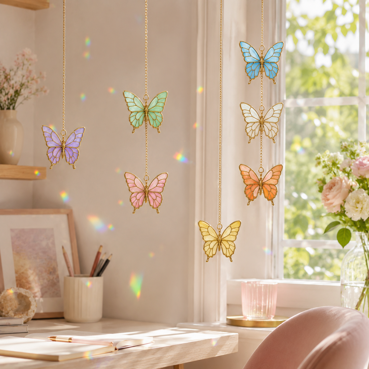 Butterfly Suncatcher | Stained Glass Style Window Hanging | Pastel Butterfly Decor | Car Hanging Decor | Butterfly Gift