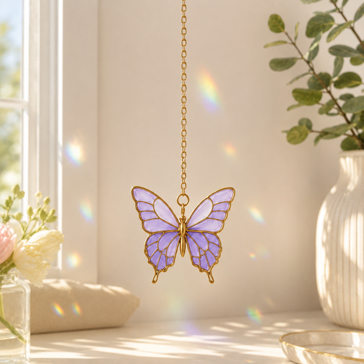 Butterfly Suncatcher | Stained Glass Style Window Hanging | Pastel Butterfly Decor | Car Hanging Decor | Butterfly Gift
