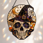 Christmas Skull Suncatcher | Stained Glass Style Window Hanging | Gothic Holiday Decor | Car Hanging Decor | Skull Lover Gift