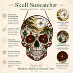 Christmas Skull Suncatcher | Stained Glass Style Window Hanging | Gothic Holiday Decor | Car Hanging Decor | Skull Lover Gift