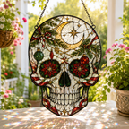 Christmas Skull Suncatcher | Stained Glass Style Window Hanging | Gothic Holiday Decor | Car Hanging Decor | Skull Lover Gift
