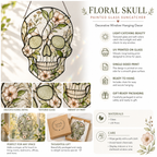Floral Skull Suncatcher | Stained Glass Style Window Hanging | Botanical Gothic Wall Decor | Car Hanging Decor | Skull Gift