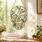 Floral Skull Suncatcher | Stained Glass Style Window Hanging | Botanical Gothic Wall Decor | Car Hanging Decor | Skull Gift
