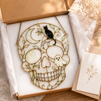 Halloween Skull Suncatcher | Black Cat Ghost Window Hanging | Stained Glass Style Witchy Decor | Car Ornament Gift