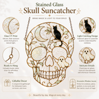 Halloween Skull Suncatcher | Black Cat Ghost Window Hanging | Stained Glass Style Witchy Decor | Car Ornament Gift