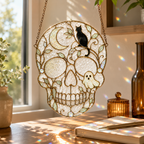 Halloween Skull Suncatcher | Black Cat Ghost Window Hanging | Stained Glass Style Witchy Decor | Car Ornament Gift