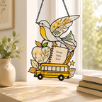 Back to School Suncatcher | School Bus Dove Window Hanging | Teacher Gift | Student Gift | Stained Glass Style Car Ornament