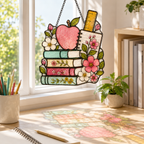 Back to School Suncatcher | Apple Books Stained Glass Style Window Hanging | Teacher Gift | Student Gift | Car Ornament