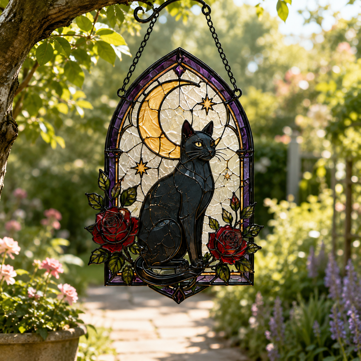 Gothic Cathedral Suncatcher | Stained Glass Style Castle Window Hanging | Dark Academia Decor | Witchy Gift | Car Ornament
