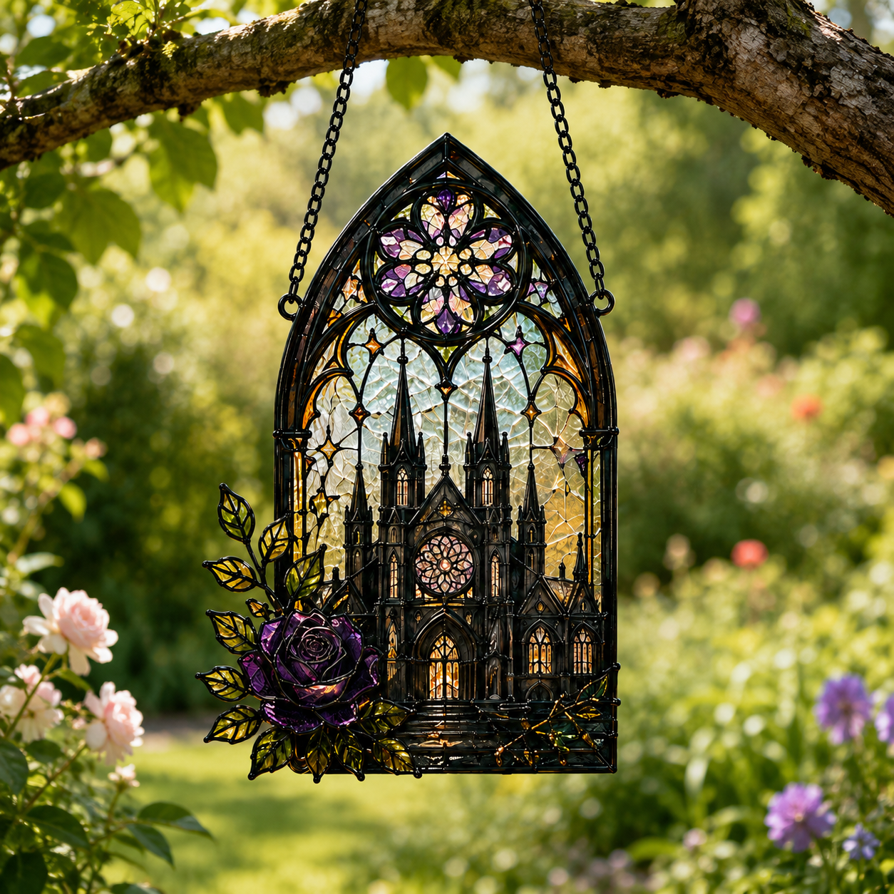 20 Style Gothic Castle Suncatcher | Haunted Castle Stained Glass Style Window Hanging | Dark Academia Decor | Witchy Gift