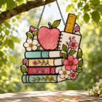 Back to School Suncatcher | Apple Books Stained Glass Style Window Hanging | Teacher Gift | Student Gift | Car Ornament