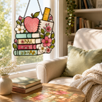 Back to School Suncatcher | Apple Books Stained Glass Style Window Hanging | Teacher Gift | Student Gift | Car Ornament