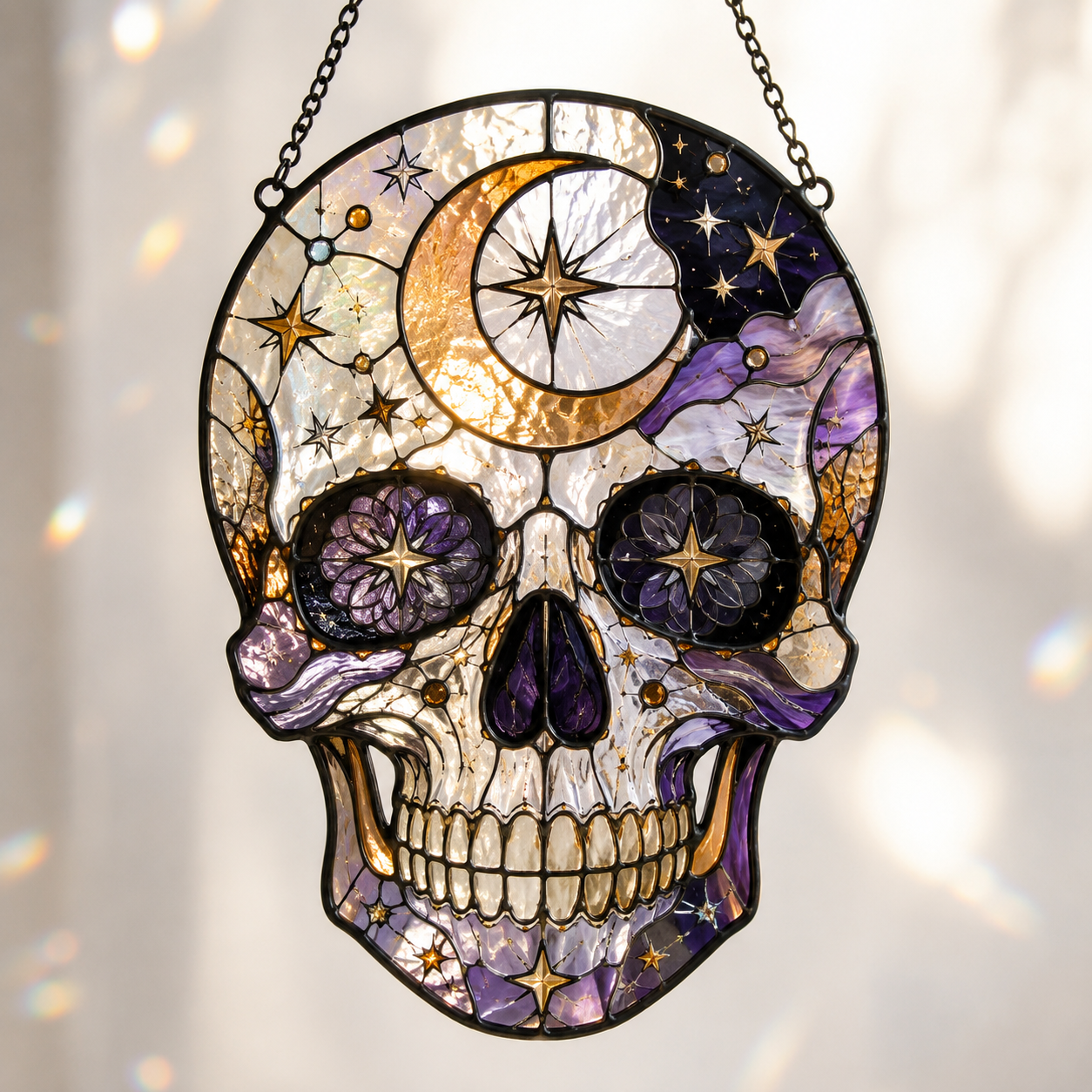 Gothic Skull Suncatcher | Stained Glass Style Window Hanging | Black Rose Bat Decor | Car Hanging Decor | Witchy Gift