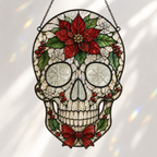 Christmas Skull Suncatcher | Stained Glass Style Window Hanging | Gothic Holiday Decor | Car Hanging Decor | Skull Lover Gift