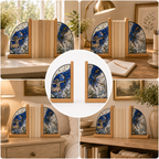 Sagittarius Zodiac Bookends | Wood Glass Bookend Set | Astrology Bookshelf Decor | Stained Glass Style Book Holder | Sagittarius Gift