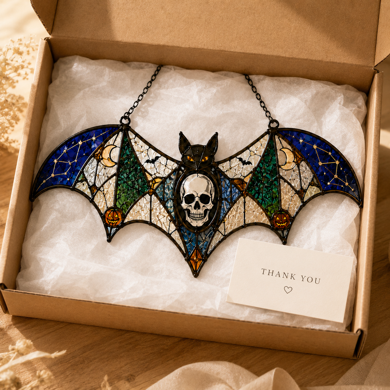 20 Style Halloween Bat Skull Suncatcher | Blue Green Stained Glass Style Window Hanging | Gothic Witchy Decor | Car Ornament Gift