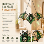 Halloween Bat Suncatcher | Skull Stained Glass Style Window Hanging | Pumpkin Gothic Decor | Car Ornament Gift