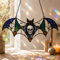 20 Style Halloween Bat Skull Suncatcher | Blue Green Stained Glass Style Window Hanging | Gothic Witchy Decor | Car Ornament Gift