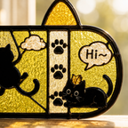 Cute Black Cat Stained Glass Wall Key Holder with 5 Hooks – Entryway Organizer